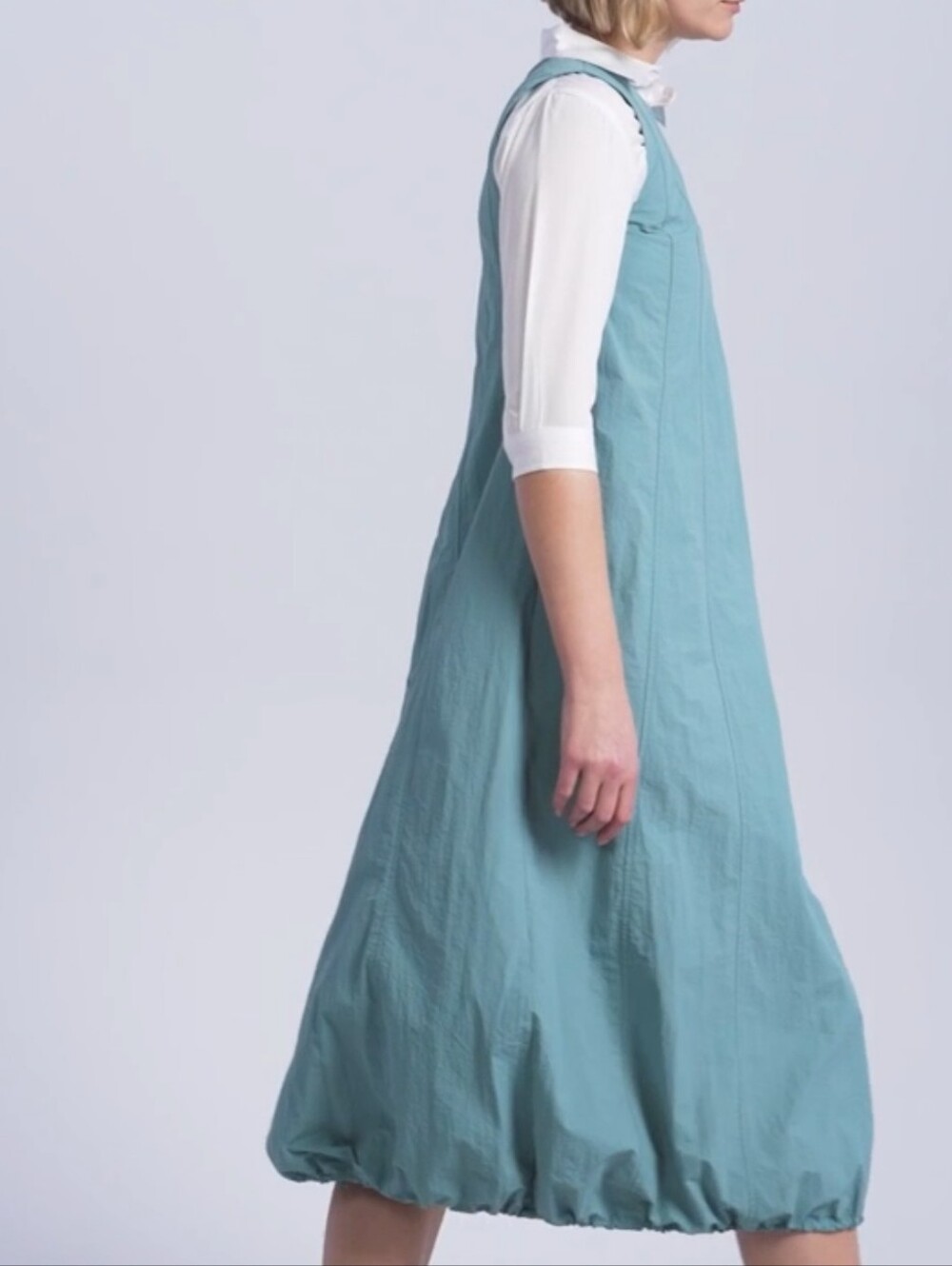 Tiffany Blue Nylon Bubble Skirt Dress Cargo Pulls Midi A-Line Aleeza Paris M NWT - Picture 7 of 15